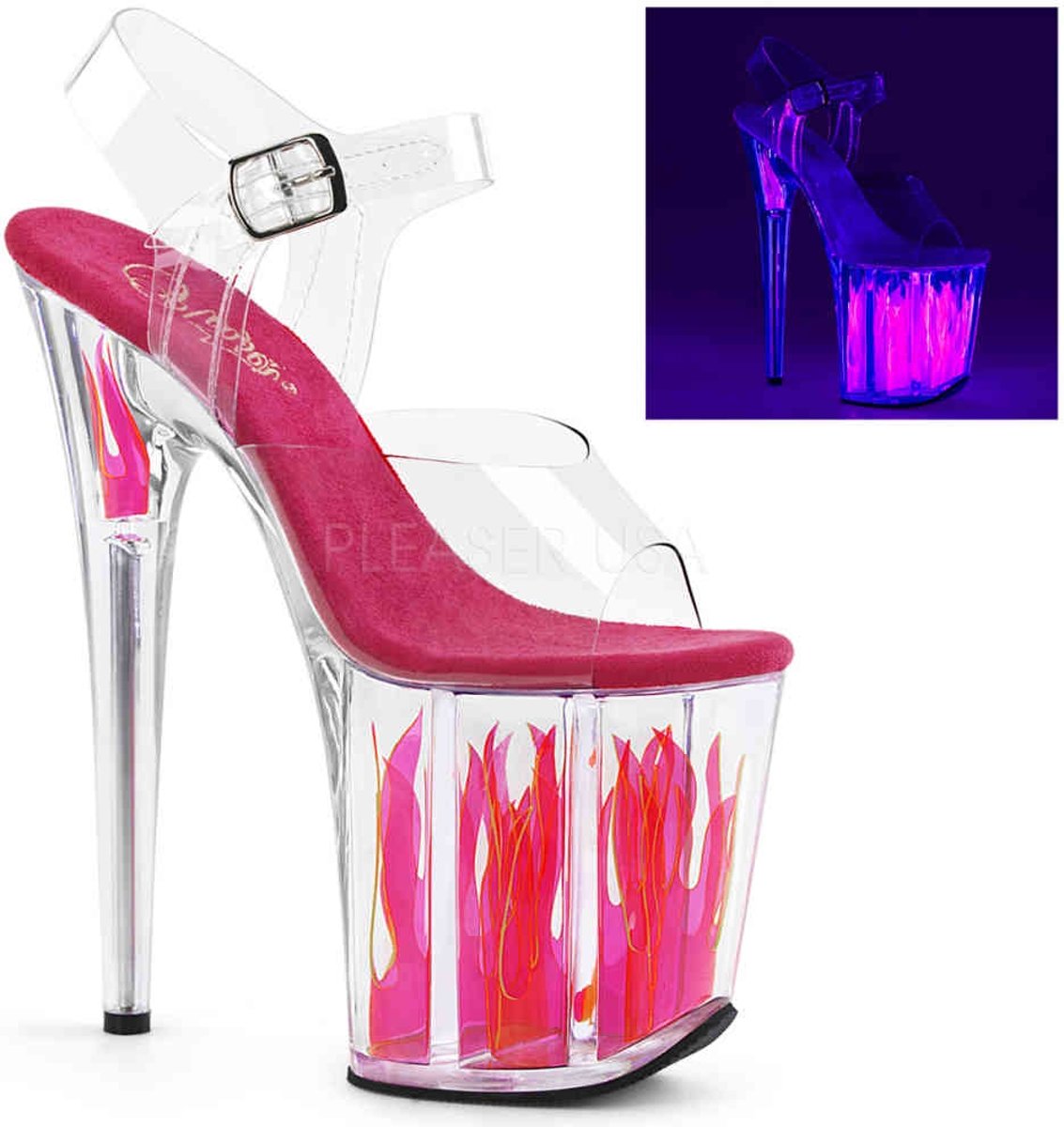 EU 36 = US 6 | FLAMINGO-808FLM | 8 Heel, 4 PF Ankle Strap Sandal w/ PVC Flame